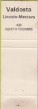 Matchbook Cover - Bubba Sutton Lincoln Mercury Valdosta WEAR