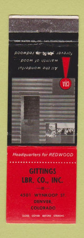 Matchbook Cover - Gittings Lumber Denver Colorado