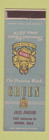 Matchbook Cover - Gruen Watches Jules Jewelry Denver Colorado