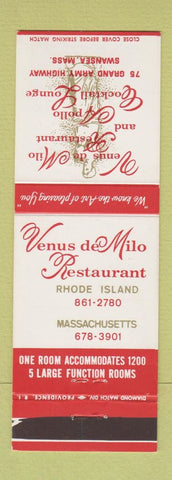 Matchbook Cover - Venus de Milo Restaurant Swansea MA