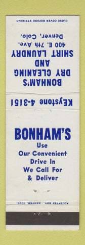 Matchbook Cover - Bonham's Dry Cleaning Denver Colorado