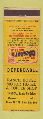 Matchbook Cover - Ranch House Motor Hotel Denver Colorado Best Western
