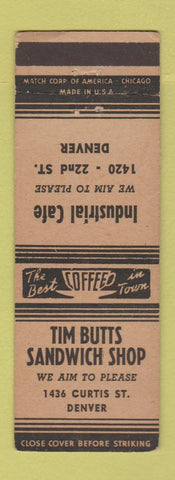Matchbook Cover - Tim Butts Sandwich Shop Industrial Cafe Denver Colorado