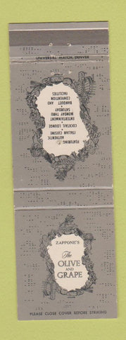 Matchbook Cover - Zappone's Olive and Grape Denver Colorado Holiday Inn PINHOLE