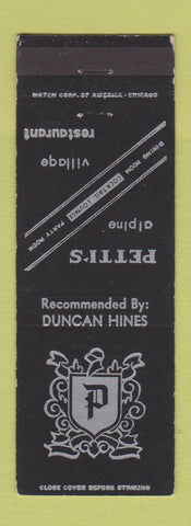 Matchbook Cover - Petti's Alpine Village Restaurant Findlay OH Bowling Green