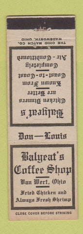 Matchbook Cover - Balyeat's Coffee Shop Restaurant Van Wert OH
