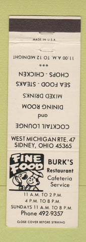 Matchbook Cover - Burk's Restaurant Sidney OH