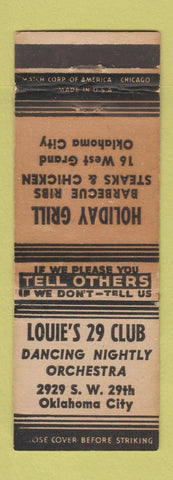 Matchbook Cover - Louie's 29 Club Oklahoma City OK WORN
