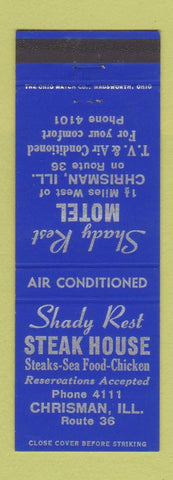 Matchbook Cover - Shady Rest Steak House Chrisman IL low phone #