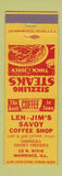 Matchbook Cover - Len Jim's Savoy Coffee Shop Momence IL WEAR