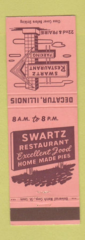 Matchbook Cover - Swartz Restaurant Decatur IL