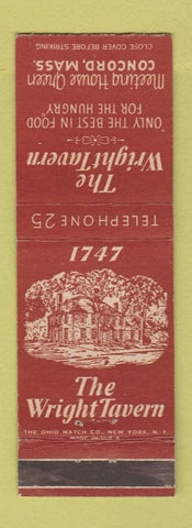 Matchbook Cover - The Wright Tavern Concord MA low phone #