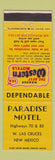 Matchbook Cover - Paradise Motel West Las Cruces NM Best Western