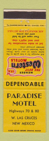 Matchbook Cover - Paradise Motel West Las Cruces NM Best Western