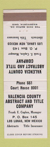 Matchbook Cover - Valencia County Abstract Title Los Lunas NM