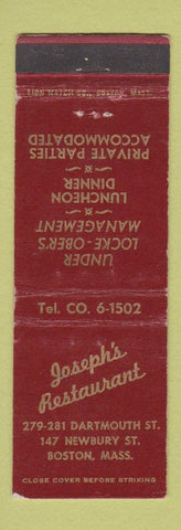 Matchbook Cover - Joseph's Restaurant Boston MA WEAR