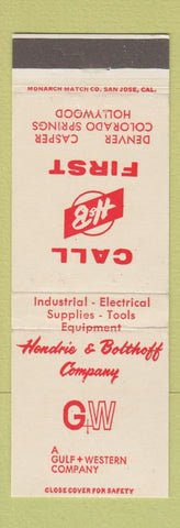 Matchbook Cover - Hendrie Bolthoff Supply Denver Colorado Springs Hollywood