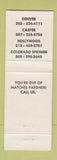 Matchbook Cover - Hendrie Bolthoff Supply Denver Colorado Springs Hollywood