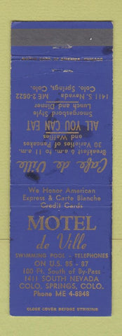 Matchbook Cover - Motel De Ville Colorado Springs WORN