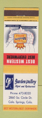 Matchbook Cover - Garden Valley Motel Colorado Springs Best Western