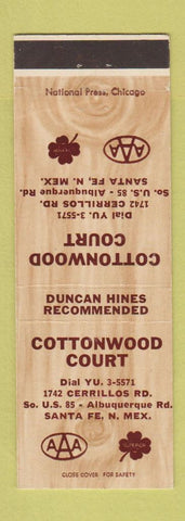 Matchbook Cover - Cottonwood Court Santa Fe NM motel