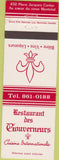 Matchbook Cover - Restaurant Des Gouverneurs Montreal