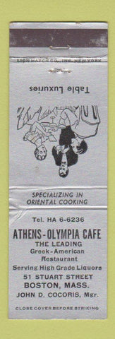 Matchbook Cover - Athens Olympia Cafe Boston MA Greek WEAR
