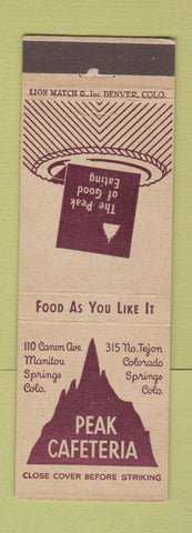 Matchbook Cover - Peak Cafeteria Colorado Springs