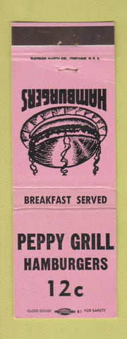 Matchbook Cover - Peppy Grill Hamburgers Indianapolis IN WORN