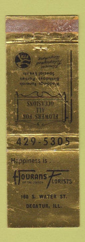 Matchbook Cover - Hourans Flowers Decatur IL WORN