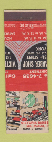 Matchbook Cover - Victoria Barber Shop MISCUT MISPRINT New York City deco
