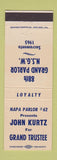 Matchbook Cover - NAPA Parlor John Kurtz Grand Trustee Sacramento CA 1965