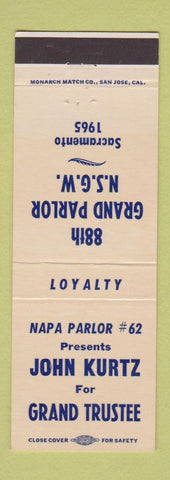 Matchbook Cover - NAPA Parlor John Kurtz Grand Trustee Sacramento CA 1965