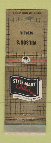 Matchbook Cover - Style Mart Men's Clothes Wilson's Sedalia MO