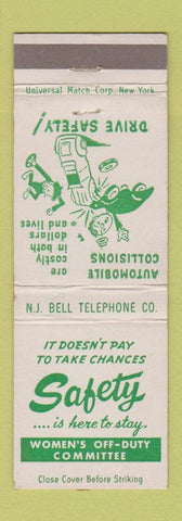 Matchbook Cover - Safety NJ Bell Telephone New Jersey Car Crashes