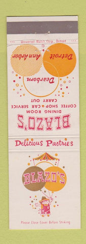 Matchbook Cover - Blazo's Restaurant Detroit Dearborn Ann Arbor MI