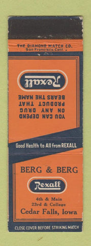 Matchbook Cover - Berg and Berg Drug Rexall Cedar Falls IA WEAR