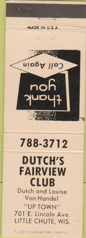 Matchbook Cover - Dutch's Fairview Club Little Chute WI