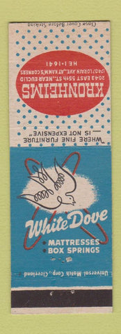 Matchbook Cover - Kronheims Cleveland OH White Dove Mattresses