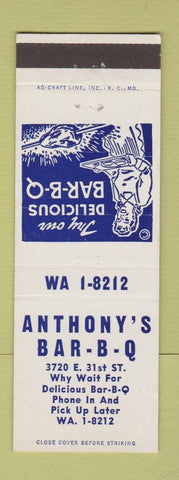 Matchbook Cover - Anthony's BBQ Kansas City? MO girlie
