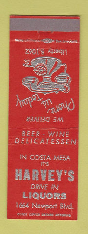 Matchbook Cover - Harvey's Liquors Costa Mesa CA