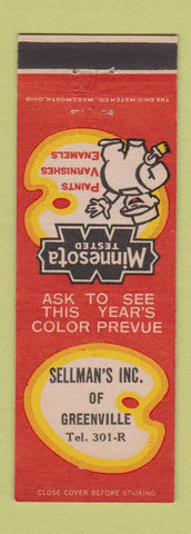 Matchbook Cover - Minnesota Paints Sellman's Greenville