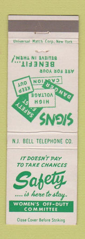 Matchbook Cover - Safety NJ Bell Telephone New Jersey Warning Signs