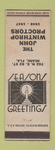 Matchbook Cover - John Winthrop Proctors Miami FL 1947 Christmas