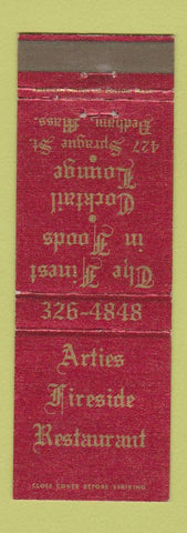 Matchbook Cover - Arties Fireside Restaurant Dedham MA