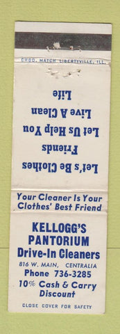 Matchbook Cover - Kellogg's Pantorium Drive In Cleaners Centralia IL WEAR
