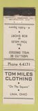 Matchbook Cover - Tom Miles Clothes Lima OH MERCHANTS WORN