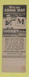 Matchbook Cover - Adam Hats WEAR