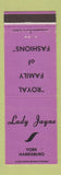 Matchbook Cover - Lady Jayne Women's Clothes York Harrisburg PA