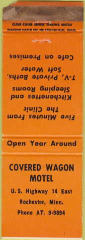 Matchbook Cover - Covered Wagon Motel Rochester MN WORN